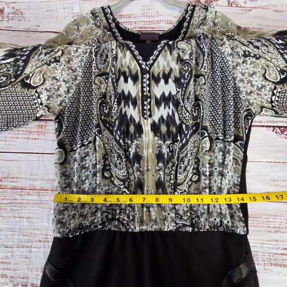 Hale Bob Paisley Mixed Media Mini Dress S Blouson Top Bodycon Skirt Puff Sleeve - Picture 8 of 13